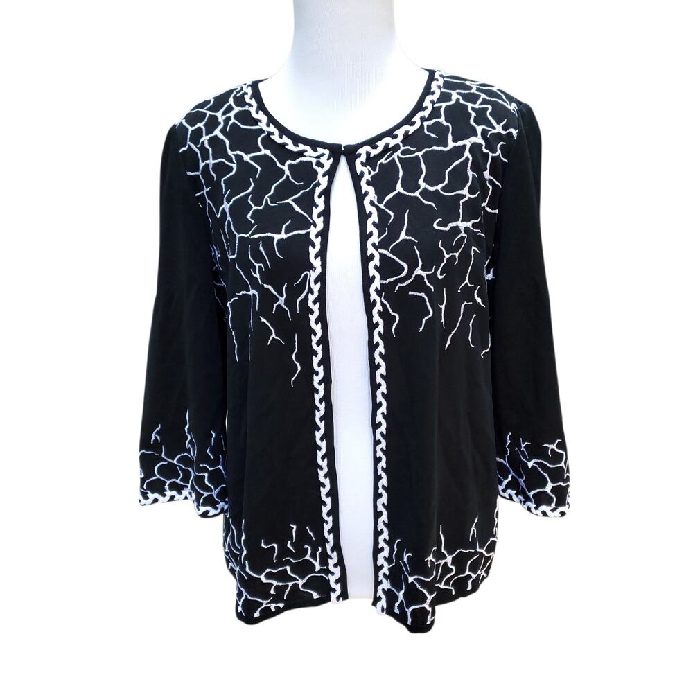 Ming Wang Jacket Black White Rope Trim Acrylic Career Minimalist Romantic Sz M